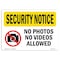 Signmission OSHA Security Sign, 18" Height, 24" Width, Aluminum, No Photos Or Video Allowed, Landscape OS-SN-A-1824-L-11617 - alternate 1